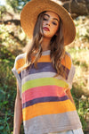 Crochet Multi Striped Pullover Knit Sweater Vest - Beige Multi - lemon blonde boutique
