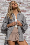 Fringe Distressed Oversized Jacket - Violet Grey - POL - lemon blonde boutique