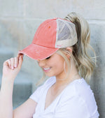 Distressed Messy Bun Hat Cap - Rust - lemon blonde boutique