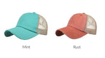 Distressed Messy Bun Hat Cap - Mint and Rust - lemon blonde boutique