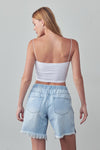 High Rise Drawstring Frayed Denim Shorts - Light Wash - lemon blonde boutique