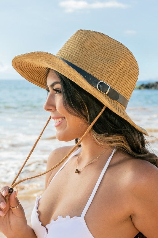 Panama Hat With Drawstring - Khaki - lemon blonde boutique