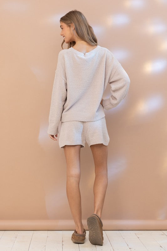 Cozy Soft Top with Shorts Set - Beige - lemon blonde boutique