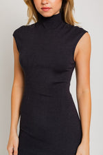 Mock Neck Sweater Midi Dress - Black - lemon blonde boutique