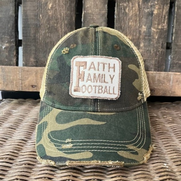 Faith Family Football Hat - Camo - lemon blonde boutique