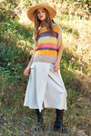 Crochet Multi Striped Pullover Knit Sweater Vest - Beige Multi - lemon blonde boutique