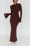 Long Sleeve Flared Cuffs Knit Maxi Dress - Chocolate - lemon blonde boutique
