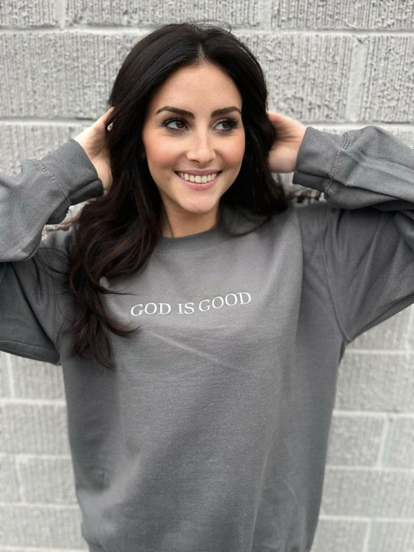 "God Is Good" Sweatshirt - Plus - Charcoal - lemon blonde boutique