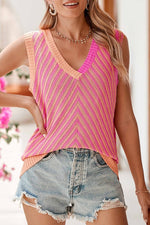 Pink Peach Abstract Stripe Chevron Knit Sleeveless Top - lemon blonde boutique
