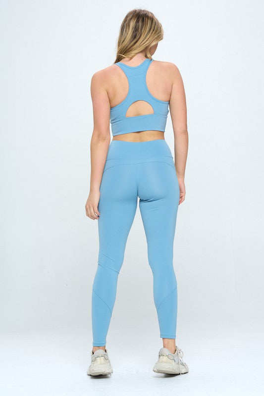 Two Piece Activewear Set With Cut-Out - Blue - lemon blonde boutique