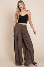 Ruched waist wide resort pants - Brown - lemon blonde boutique