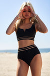 Sporty Two-Piece Swimsuit Bikini - Black - lemon blonde boutique
