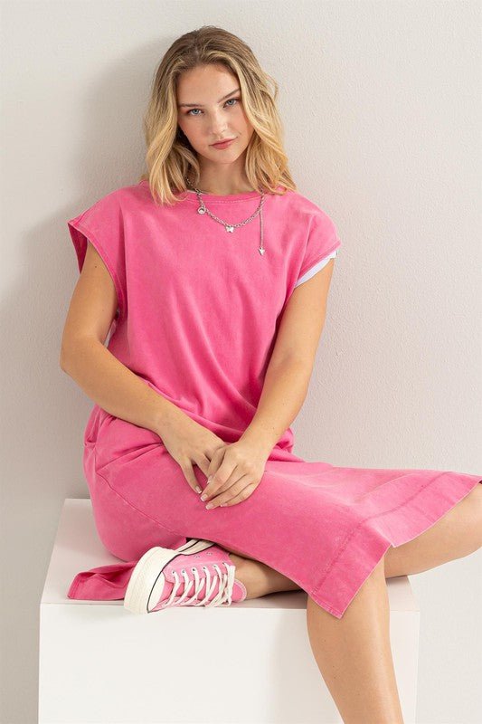 Casual Comfy Sleeveless Midi Dress - Raspberry - lemon blonde boutique