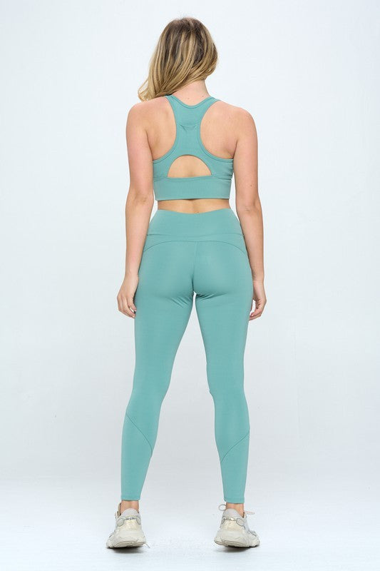 Two Piece Activewear Set With Cut-Out - Green - lemon blonde boutique