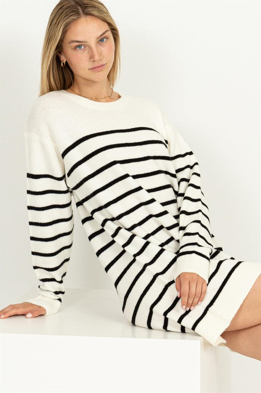 Casually Chic Striped Sweater Dress - Cream/Black - lemon blonde boutique