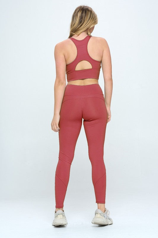 Two Piece Activewear Set With Cut-Out - Rust Red - lemon blonde boutique