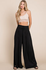Ruched waist wide resort pants - Black - lemon blonde boutique