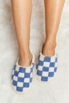Melody Checkered Print Plush Slide Slippers - Cobalt Blue - lemon blonde boutique