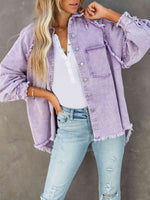 Button Down Raw Hem Denim Jacket in Lavender - lemon blonde boutique