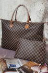 Checkered Two-Piece Bag Set - Chestnut - lemon blonde boutique