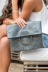 Lux Fold Over O Ring Clutch - Gray - lemon blonde boutique