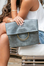 Lux Fold Over O Ring Clutch - Gray - lemon blonde boutique