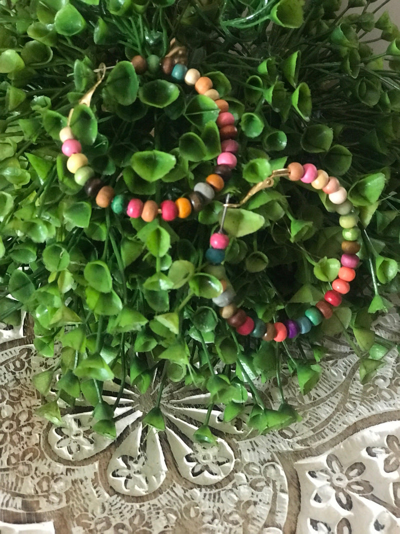 Rainbow - Wood - Bead - Hoop - Earrings -1