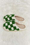 Melody Checkered Print Plush Slide Slippers - Green - lemon blonde boutique