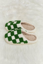 Melody Checkered Print Plush Slide Slippers - Green - lemon blonde boutique